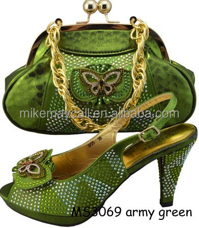 ... and bag set royal Leather high heel women shoes MS3069 army green