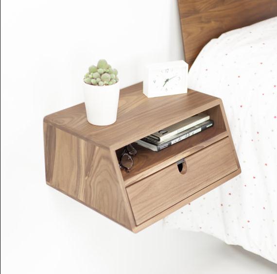 Walnut Floating Nightstand Bedside Table Drawer In Solid Walnut