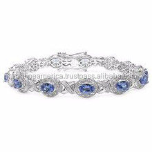 18K White Gold Plated Crystal Accent Tanzanite Bracelet Link Charm ...