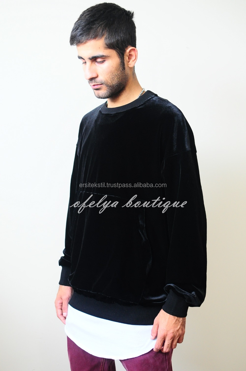 velvet vantablack raw edge waistband 80"s sweater / oversized