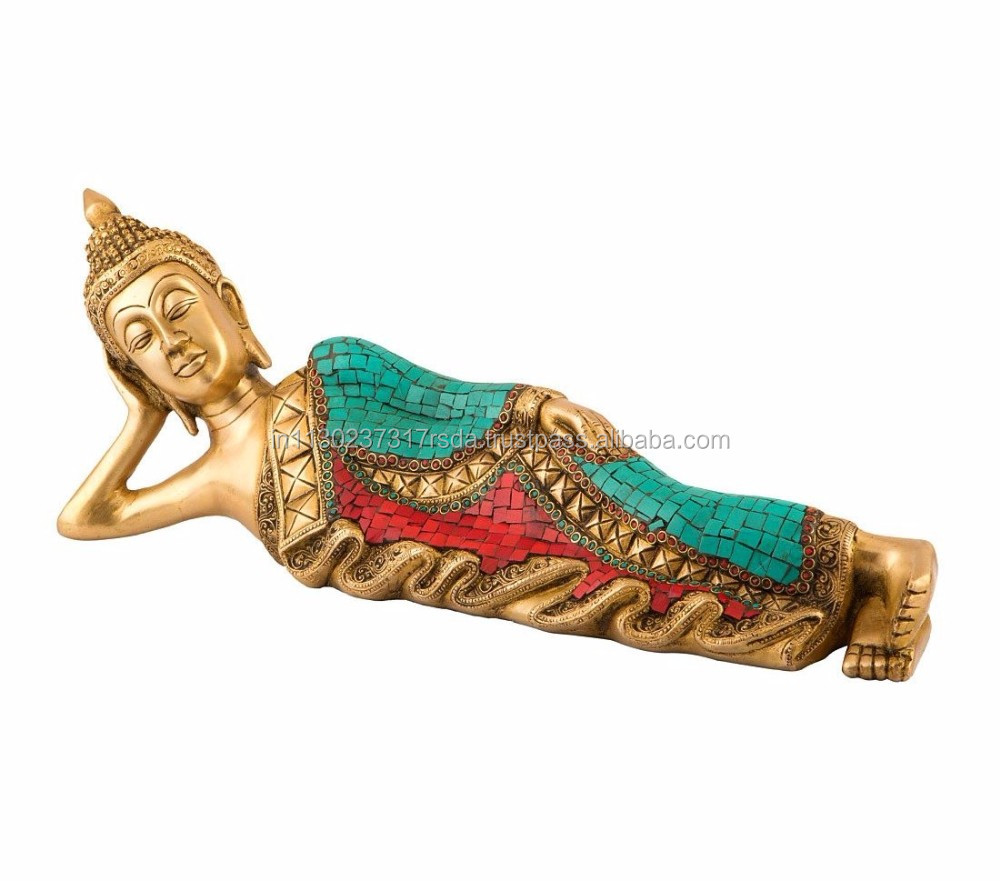 17インチ大きなリクライニング仏像真鍮ターコイズサンゴ睡眠仏フィギュア仕入れ・メーカー・工場