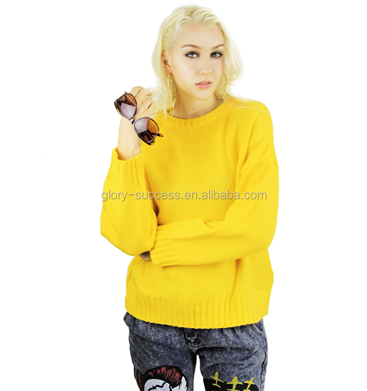 熱い販売のoem2015黄色のアクリルニットの女性のセーター仕入れ・メーカー・工場