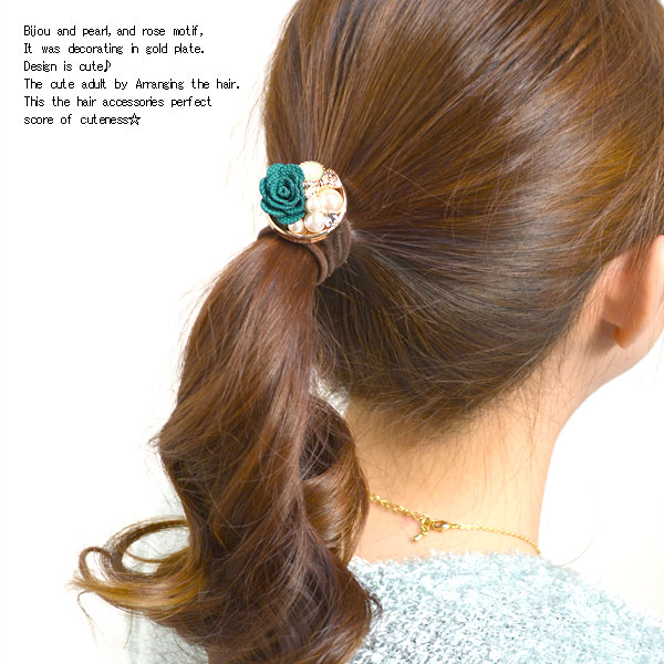 がサポートされる日本東京十代によるホット。 石フラワーバラパールビジュー& リボンモチーフdesingヘアポニーテールホルダー。問屋・仕入れ・卸・卸売り