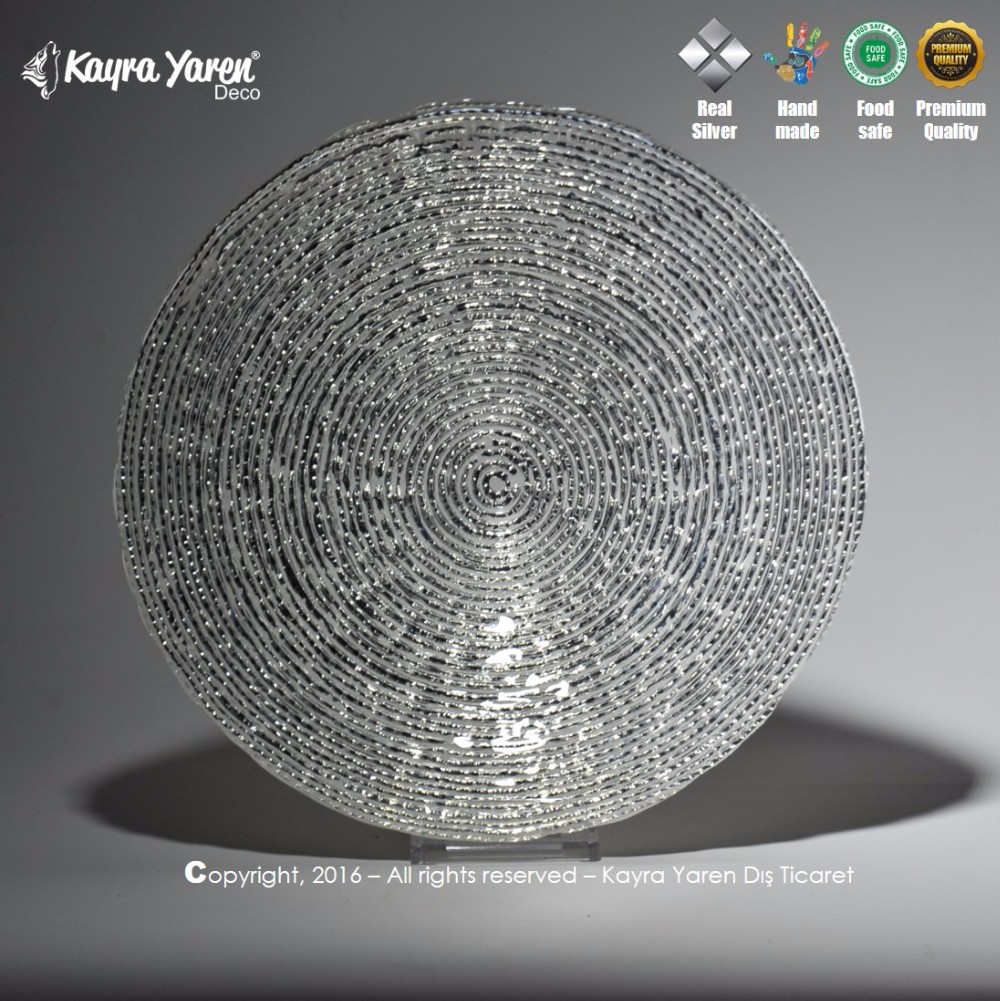 高品質銀被覆手作り手描きの食品の安全なファンシー細工現代アート大装飾ガラスプレート- 003仕入れ・メーカー・工場