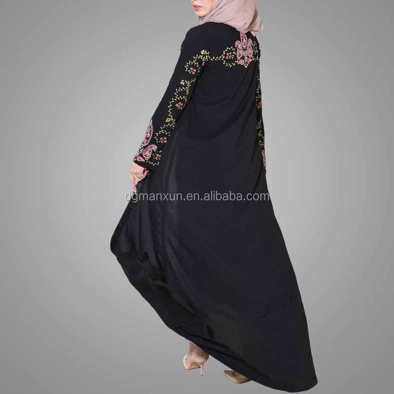 Black embroidered paisley flowing kimono abaya front open abaya