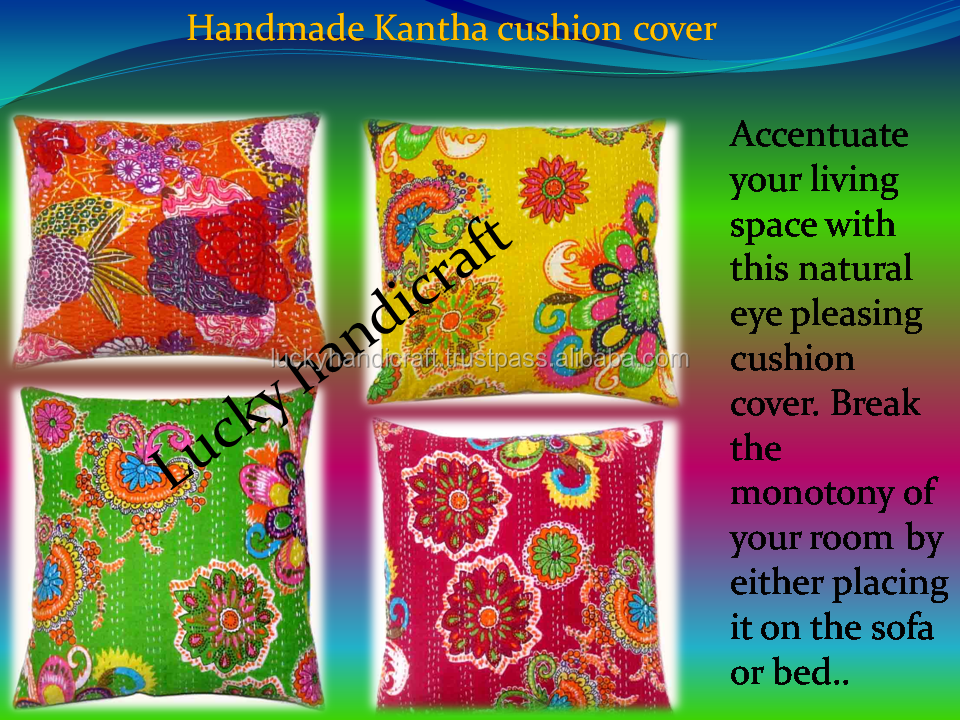伝統的な印刷された手作りクッションカバーkantha/枕仕入れ・メーカー・工場