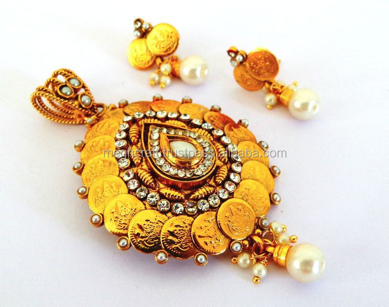 Indian Gold Plated Pendant Setsouth Indian Temple Jewelleryimitation