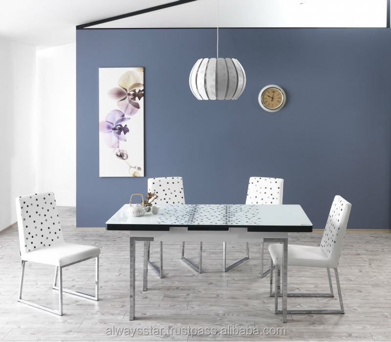 省スペース白強化ガラス現代のダイニングテーブルと椅子セット、ホーム家具仕入れ・メーカー・工場