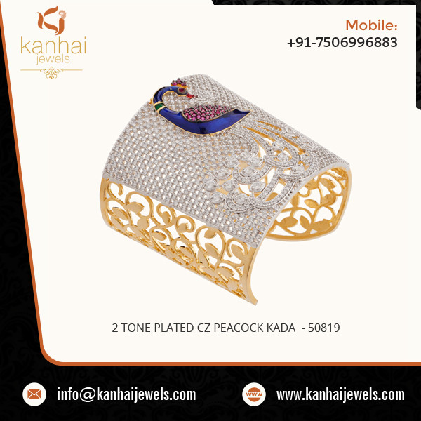 2 Tone Plated CZ Peacock Kada 1.jpg