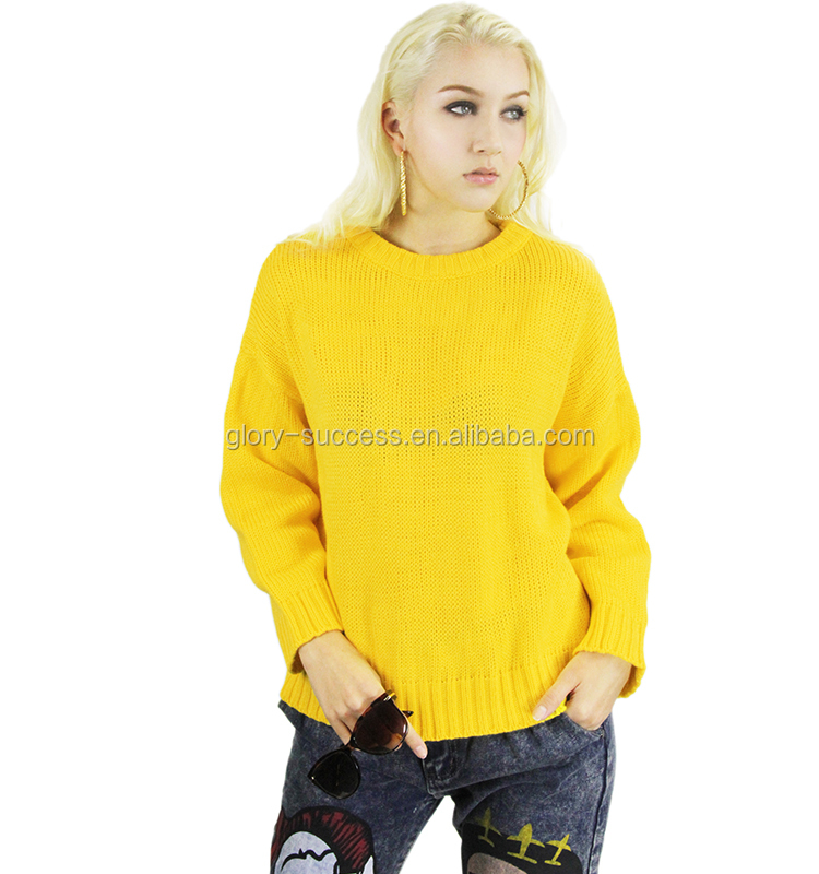熱い販売のoem2015黄色のアクリルニットの女性のセーター仕入れ・メーカー・工場