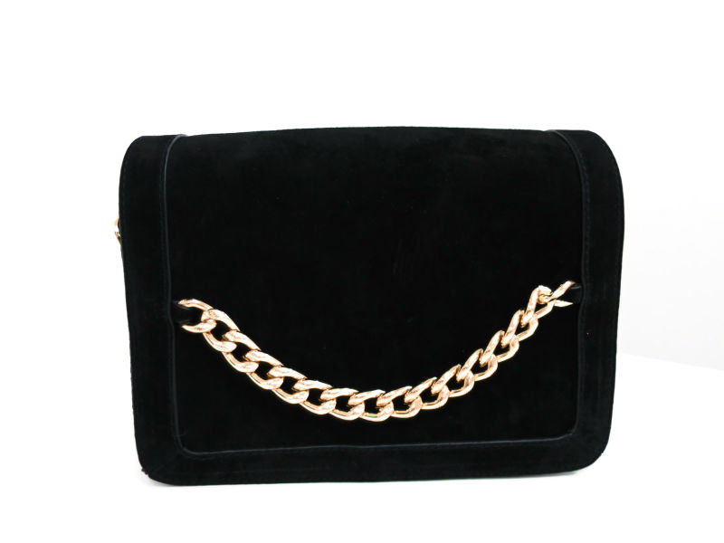 black handbag with gold detail