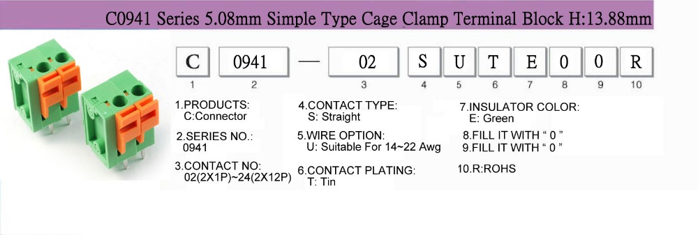 新しいc0941単純型hsm5. 08ミリメートルh=13.88mmケージクランプ端子台コネクタ仕入れ・メーカー・工場