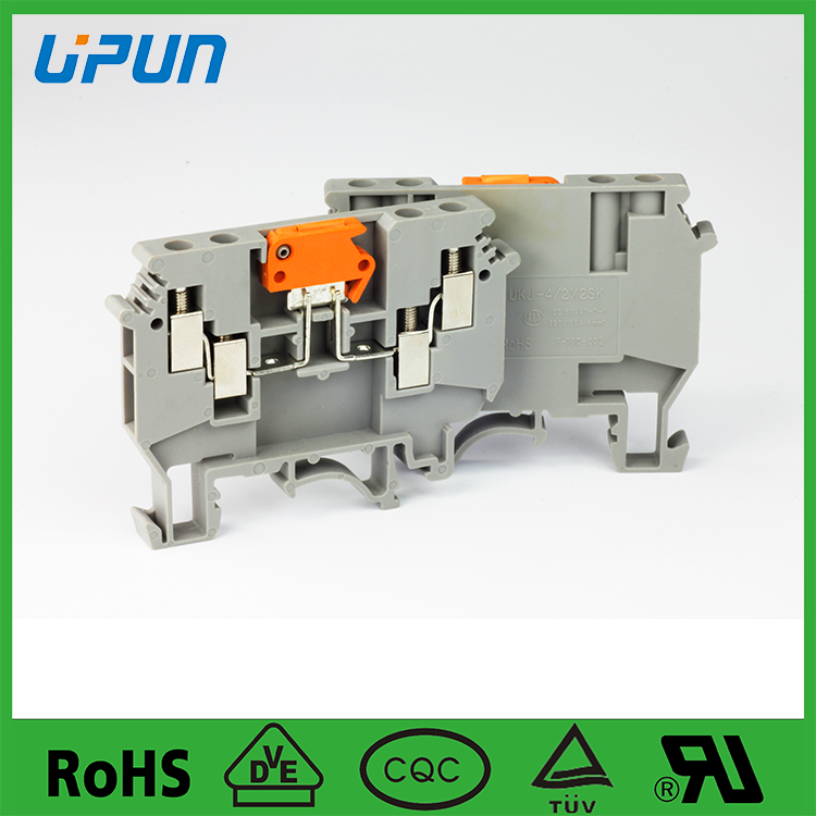 ナイフ切断端子台のテストで倍増4平方ミリメートルダブルアウトceulrohsiecexukj-4/2x2sk仕入れ・メーカー・工場