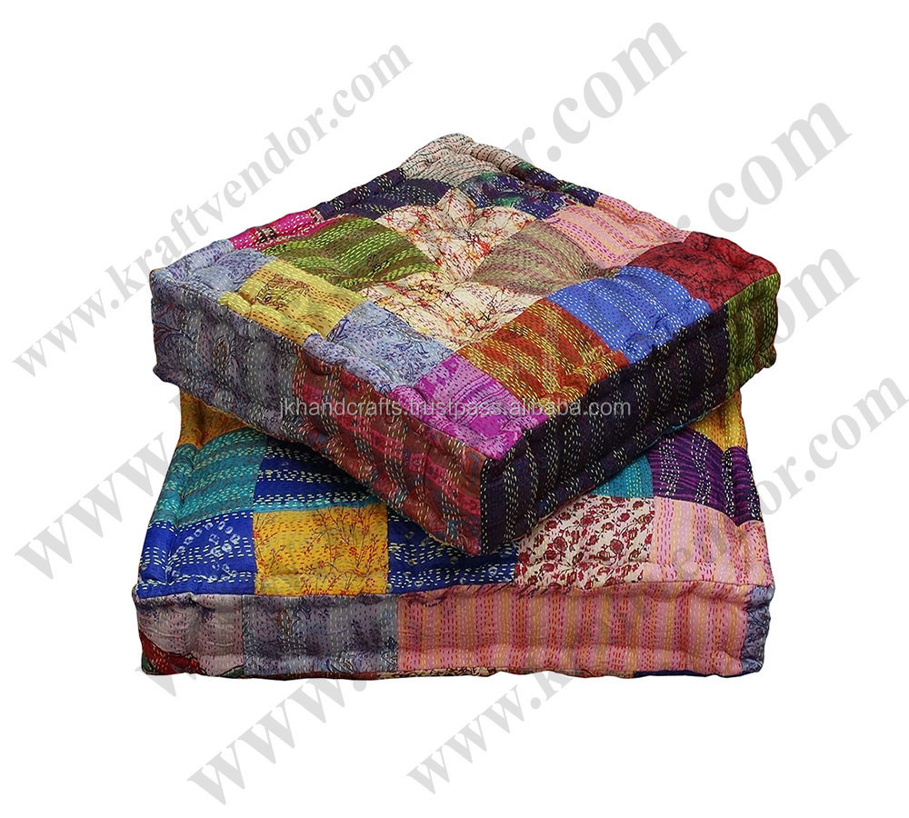 Silk Sari Patchwork Floor Cushions Silk Kantha Patchwork Floor