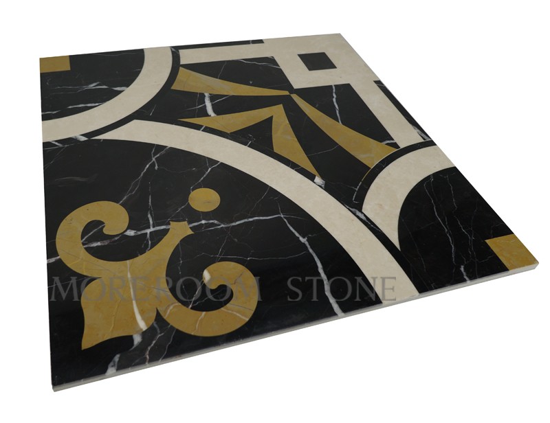 MPC05G66-4 MPC05G66 Nero Marquina Marble Spain Marble Tiles Water jet Medallion Polished Marble Flooring Tiles.jpg