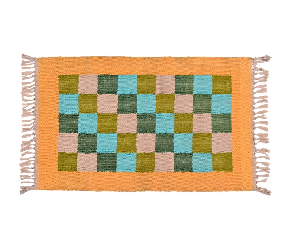 Orange Border Multi Color Checkered Rug Buy Modern Rugs,Flat Woven