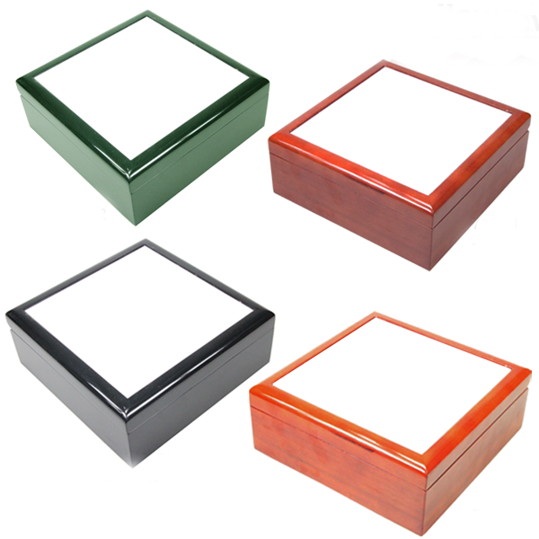 Square Wooden Jewellery Box With Blank 4x4" Sublimation Ceramic Tile
