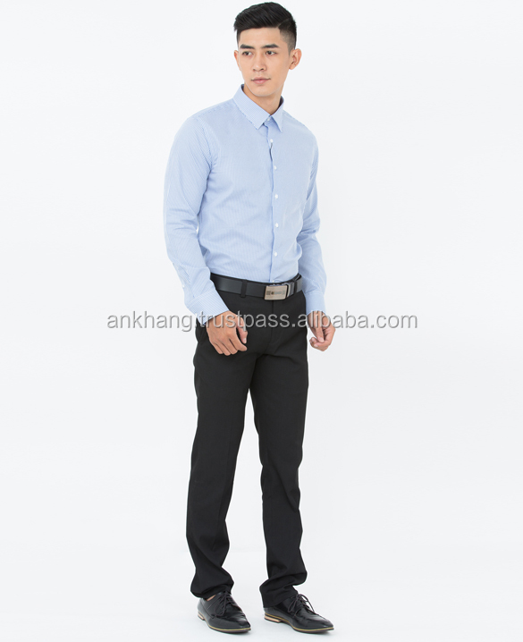 design light blue stripe long sleeve casual button shirt for men