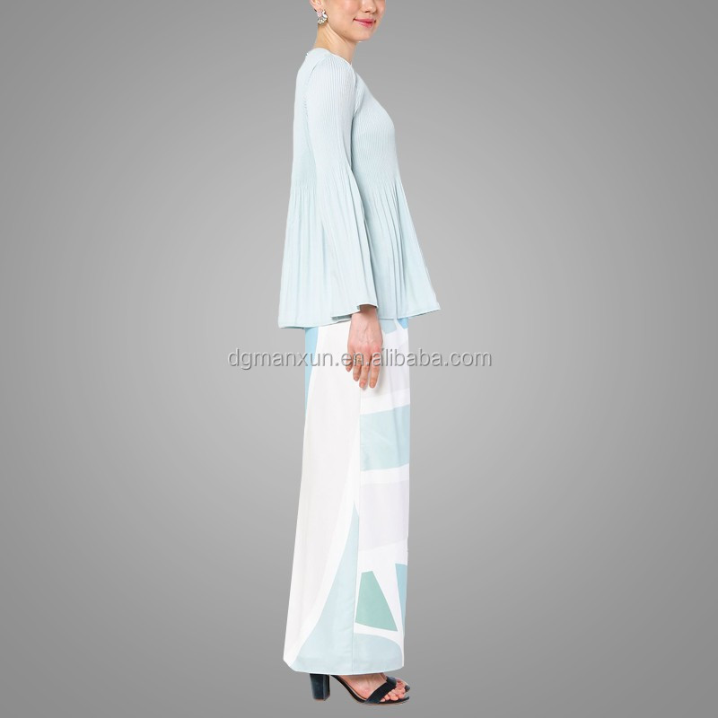 New fashion style muslim baju kurung printing islamic clothing flare sleeves top in malaysia2.jpg