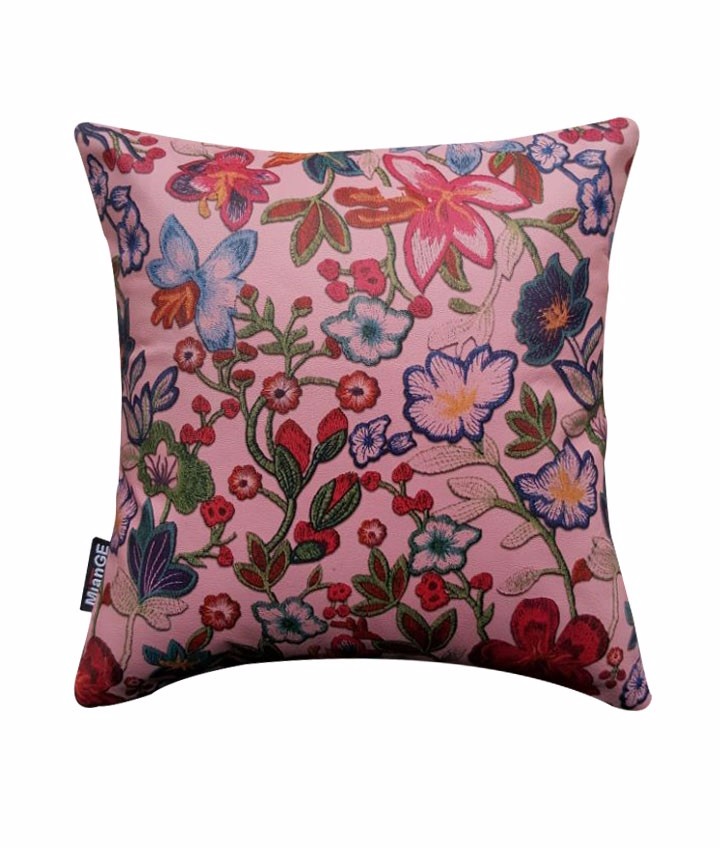 Decorative Leather Cushion Cover   Beautiful Embroidered Flower Look